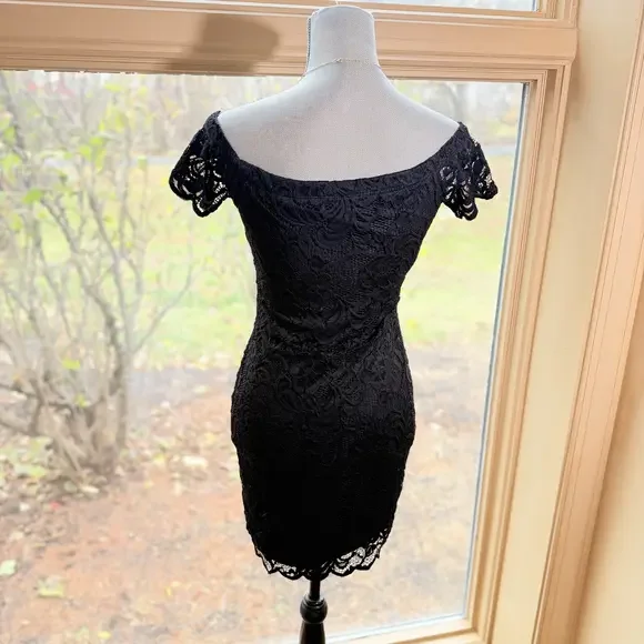 off shoulder lace mini cocktail dress bodycon black sexy goth regency style - Picture 4 of 7